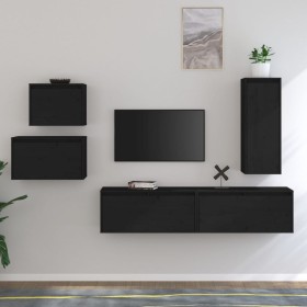 Muebles para TV 5 piezas madera maciza de pino negro de vidaXL, Muebles TV - Ref: Foro24-3100263, Precio: 256,30 €, Descuento: %