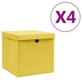 Storage boxes with lids 4 pcs yellow 28x28x28 cm by vidaXL, Storage baskets - Ref: Foro24-325224, Price: 22,99 €, Discount: %