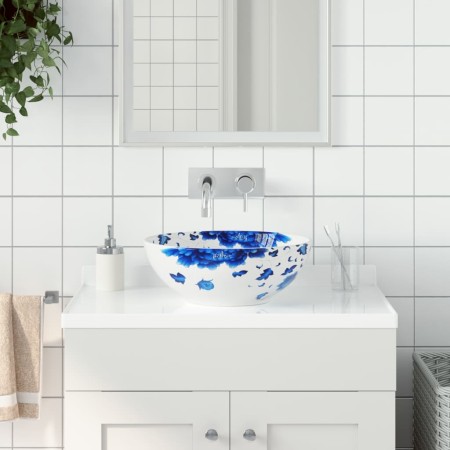 Lavabo sobre encimera redondo cerámica blanco y azul Φ41x14 cm de vidaXL, Lavabos - Ref: Foro24-155048, Precio: 110,98 €, Des...