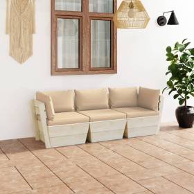 3-Sitzer-Gartensofa aus Paletten mit Kissen aus Tannenholz von vidaXL, Gartensets - Ref: Foro24-3063399, Preis: 260,49 €, Rab...