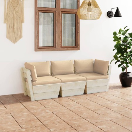 3-Sitzer-Gartensofa aus Paletten mit Kissen aus Tannenholz von vidaXL, Gartensets - Ref: Foro24-3063399, Preis: 247,99 €, Rab...