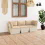 Sofá de palets de jardín 3 plazas con cojines madera de abeto