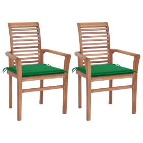 Dining chairs 2 units solid teak wood with green cushions by vidaXL, Garden chairs - Ref: Foro24-3062600, Price: 187,99 €, Di...