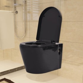 Black ceramic wall-mounted toilet by vidaXL, Bathrooms - Ref: Foro24-244271, Price: 172,28 €, Discount: %