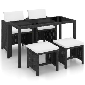 Set comedor de jardín 5 piezas y cojines ratán sintético negro de vidaXL, Conjuntos de jardín - Ref: Foro24-42521, Precio: 30...