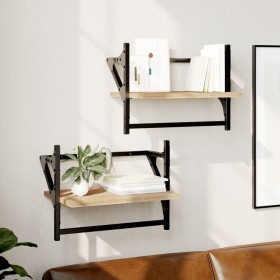 Wall shelves with bars 2 pcs Sonoma oak 40x25x30 cm by , Shelves and shelves - Ref: Foro24-836239, Price: 20,42 €, Discount: %