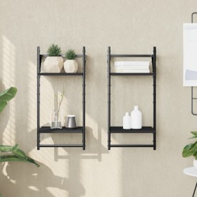 Wall shelves 2 levels with bars 2 pcs black 30x25x65 cm by , Shelves and shelves - Ref: Foro24-836253, Price: 22,99 €, Discou...