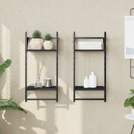 Wall shelves 2 levels with bars 2 pcs black 30x25x65 cm by , Shelves and shelves - Ref: Foro24-836253, Price: 22,34 €, Discou...