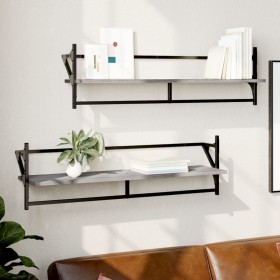 Wall shelves with bars 2 pcs Sonoma gray 100x25x30 cm by , Shelves and shelves - Ref: Foro24-836251, Price: 31,01 €, Discount: %