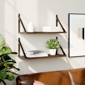 Wall shelves 2 units engineered wood brown oak 60x25x25.5cm by , Shelves and shelves - Ref: Foro24-836337, Price: 35,45 €, Di...