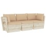 3-seater garden pallet sofa with fir wood cushions by vidaXL, Garden sets - Ref: Foro24-3063399, Price: 247,99 €, Discount: %