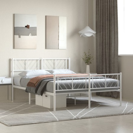 Estructura cama metal con cabecero y estribo blanco 120x190 cm de , Camas y somieres - Ref: Foro24-372243, Precio: 93,04 €, D...