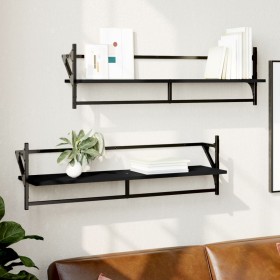 Wall shelves with bars 2 units black 100x25x30 cm by , Shelves and shelves - Ref: Foro24-836248, Price: 31,99 €, Discount: %