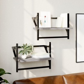 Wall shelves with bars 2 pcs Sonoma gray 40x25x30 cm by , Shelves and shelves - Ref: Foro24-836241, Price: 21,43 €, Discount: %