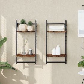 Wall shelves 2 levels bars 2 units smoked oak 30x25x65 cm by , Shelves and shelves - Ref: Foro24-836255, Price: 21,99 €, Disc...