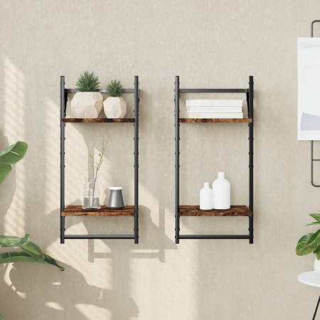 Wall shelves 2 levels bars 2 units smoked oak 30x25x65 cm by , Shelves and shelves - Ref: Foro24-836255, Price: 21,70 €, Disc...