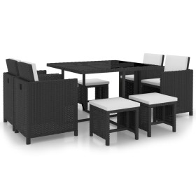 Set comedor de jardín 9 piezas y cojines ratán sintético negro de vidaXL, Conjuntos de jardín - Ref: Foro24-42522, Precio: 56...