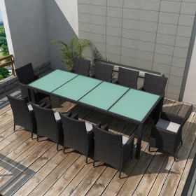 Set comedor de jardín 11 piezas y cojines ratán sintético negro de vidaXL, Conjuntos de jardín - Ref: Foro24-42570, Precio: 7...