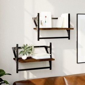 Wall shelves with bars 2 pcs oak brown 40x25x30 cm by , Shelves and shelves - Ref: Foro24-836242, Price: 17,86 €, Discount: %