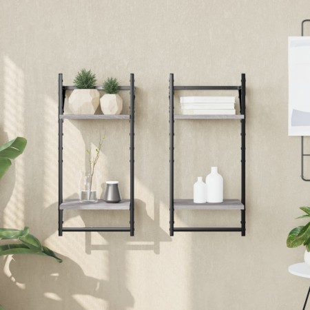 Wall shelves 2 levels bars 2 units gray Sonoma 30x25x65 cm by , Shelves and shelves - Ref: Foro24-836256, Price: 26,29 €, Dis...