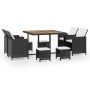 Set comedor de jardín 9 pzas ratán sintético y madera negro de vidaXL, Conjuntos de jardín - Ref: Foro24-42530, Precio: 586,1...