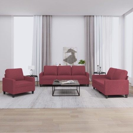 Sofa set with cushions 3 pieces red fabric by , Sofas - Ref: Foro24-3201434, Price: 675,65 €, Discount: %