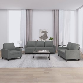 Sofa set with cushions 3 pieces dark gray fabric by , Sofas - Ref: Foro24-3201429, Price: 676,33 €, Discount: %