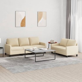 Sofa set with cushions 2 pieces cream fabric by , Sofas - Ref: Foro24-3201462, Price: 521,22 €, Discount: %