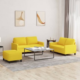 Sofa set with cushions 3 pieces light yellow fabric by , Sofas - Ref: Foro24-3201457, Price: 472,99 €, Discount: %