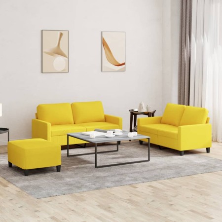 Sofa set with cushions 3 pieces light yellow fabric by , Sofas - Ref: Foro24-3201457, Price: 463,33 €, Discount: %