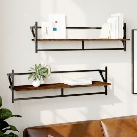 Wall shelves with bars 2 pcs oak brown 100x25x30 cm by , Shelves and shelves - Ref: Foro24-836252, Price: 39,69 €, Discount: %