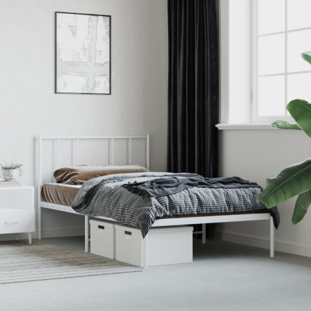 Metal bed frame with white headboard 80x200 cm by , Beds and slatted bases - Ref: Foro24-352520, Price: 60,66 €, Discount: %