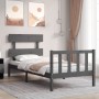 Gray solid wood bed frame with headboard by , Beds and slatted bases - Ref: Foro24-3193233, Price: 98,34 €, Discount: %