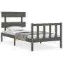 Gray solid wood bed frame with headboard by , Beds and slatted bases - Ref: Foro24-3193233, Price: 98,34 €, Discount: %