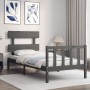 Gray solid wood bed frame with headboard by , Beds and slatted bases - Ref: Foro24-3193233, Price: 98,34 €, Discount: %