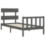 Gray solid wood bed frame with headboard by , Beds and slatted bases - Ref: Foro24-3193233, Price: 98,34 €, Discount: %