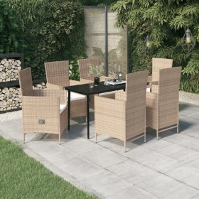 7-teiliges Garten-Essset mit beigen Kissen von , Gartensets - Ref: Foro24-3099458, Preis: 925,99 €, Rabatt: %