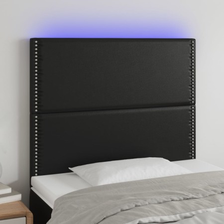 Headboard with LED lights black synthetic leather 80x5x118/128 cm by , Headboards and footboards - Ref: Foro24-3122356, Price...