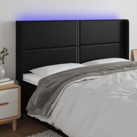 Headboard with LED black synthetic leather 163x16x118/128 cm by , Headboards and footboards - Ref: Foro24-3124004, Price: 124...