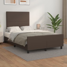 Brown synthetic leather headboard bed frame 120x200 cm by , Beds and slatted bases - Ref: Foro24-3125442, Price: 173,19 €, Di...