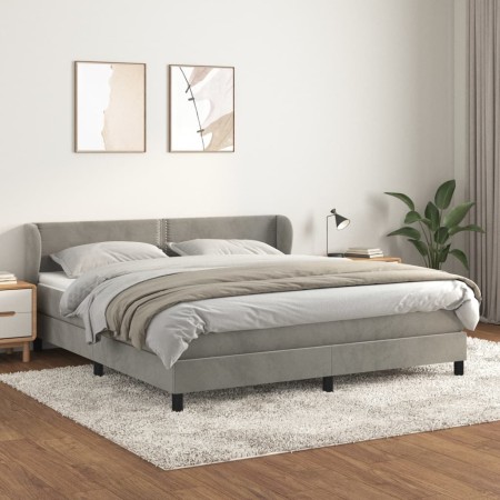 Cama box spring con colchón terciopelo gris claro 180x200 cm de , Camas y somieres - Ref: Foro24-3127445, Precio: 542,56 €, D...