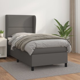 Cama box spring con colchón cuero sintético gris 80x200 cm de , Camas y somieres - Ref: Foro24-3128941, Precio: 359,99 €, Des...