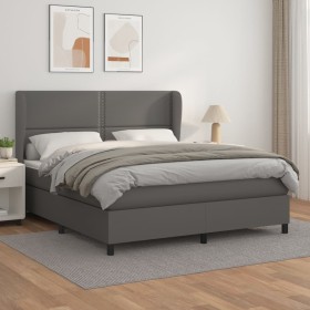 Box spring bed with gray synthetic leather mattress 160x200 cm by , Beds and slatted bases - Ref: Foro24-3128983, Price: 584,...