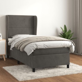 Box spring bed with dark gray velvet mattress 90x190 cm by , Beds and slatted bases - Ref: Foro24-3129124, Price: 363,08 €, D...