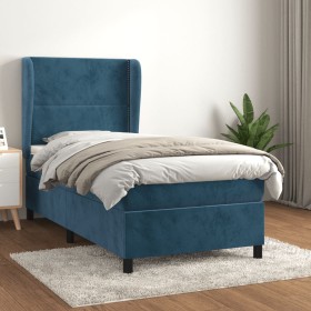 Box spring bed with dark blue velvet mattress 100x200 cm by , Beds and slatted bases - Ref: Foro24-3129139, Price: 366,33 €, ...