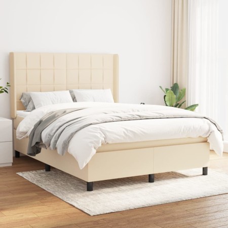 Cama box spring con colchón tela color crema 140x190 cm de , Camas y somieres - Ref: Foro24-3131430, Precio: 533,68 €, Descue...