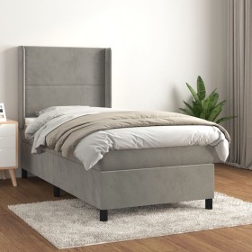 Box spring bed with light gray velvet mattress 90x190 cm by , Beds and slatted bases - Ref: Foro24-3132597, Price: 353,28 €, ...