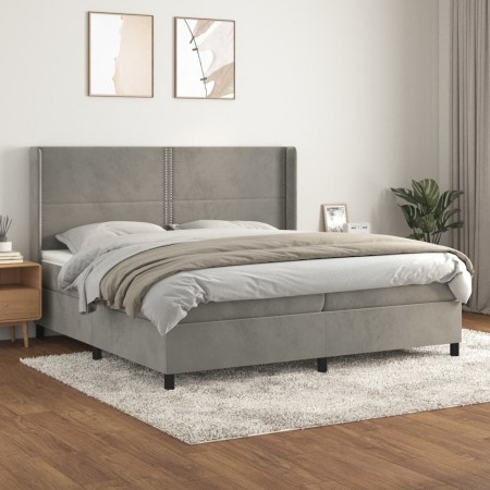 Boxspringbett mit hellgrauer Samtmatratze 200x200 cm von , Betten und Lattenroste - Ref: Foro24-3132639, Preis: 674,64 €, Rab...