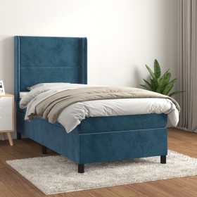 Box spring bed with dark blue velvet mattress 100x200 cm by , Beds and slatted bases - Ref: Foro24-3132607, Price: 362,88 €, ...