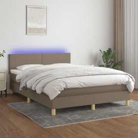 Box spring bed with mattress and LED lights taupe gray fabric 140x190 cm by , Beds and slatted bases - Ref: Foro24-3133553, P...